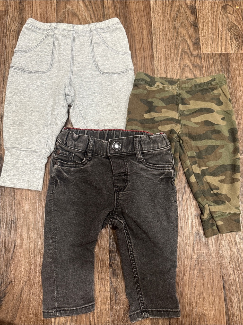 Toddler Black Denim-Look Jeggings, Gray Knit Pants & Camo Leggings - 3-Pack